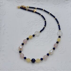 X407 Handmade Freshwater Pearl Lapis Necklace